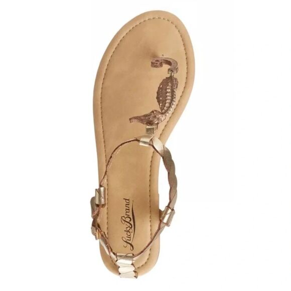 New‎ Lucky Brand Flat Seahorse Sandals Metallic 7.5 / 37.5 Gold - Picture 10 of 10